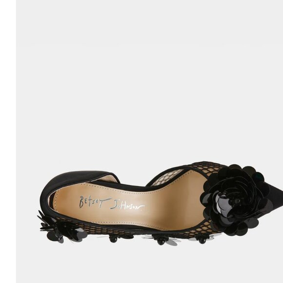 NEW BETSEY JOHNSON Nash Mesh Pumps With Floral Embellishments in black 7253m7 - Picture 12 of 15